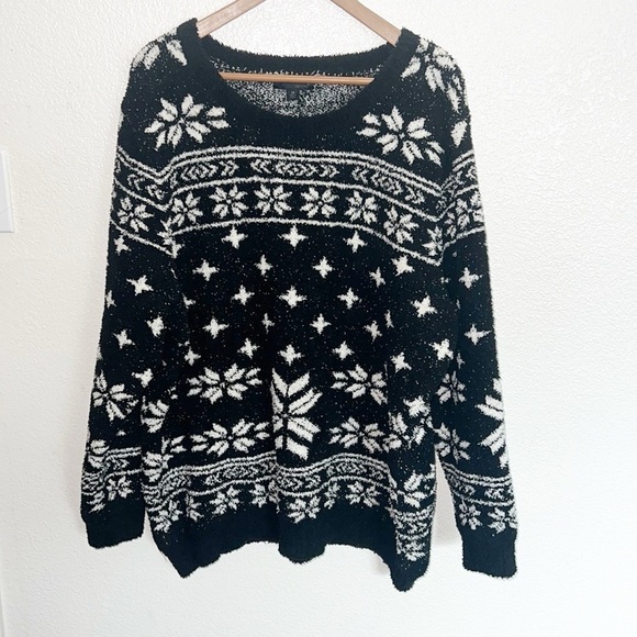 Barefoot Dreams Cozy Chic Soft Snowflake Knit Crewneck Fair Isle Sweater - Picture 1 of 8